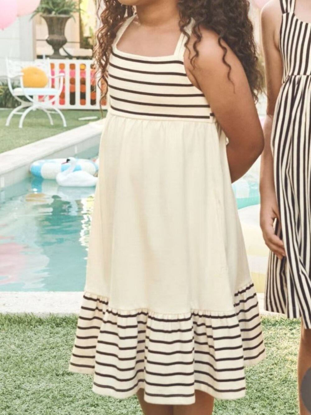 Hanna Andersson Black Cream Easy On Tiered Crossback Dress Size 90 cm US 3T
